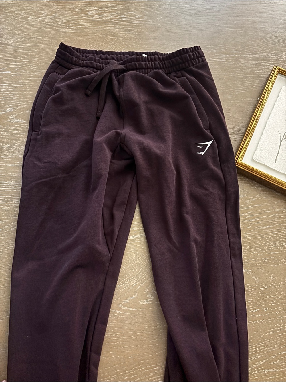 Gymshark Men's Deep Burgundy Joggers with White Logo